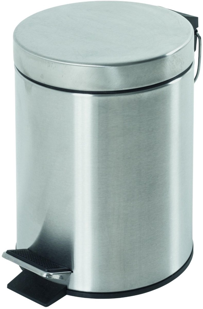 Badkamerprullenbak – Mat roestvrij staal – 3 liter met uitneembare kunststof binnenemmer – 24 cm hoog, 17 cm diameter – Compact stijlvol design
