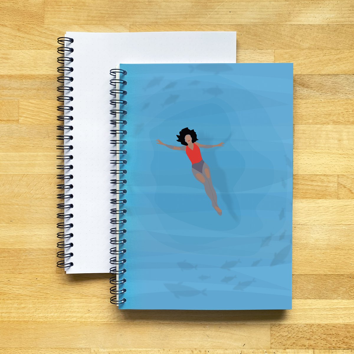 A5 Notitieboek ‘Loslaten’ - Duurzaam Dotted (Stippen) Journal met Spiraalbinding - Illustratie meisje drijvend op het water