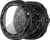 Bandz PC hard case hoesje met screenprotector - geschikt voor Samsung Galaxy Watch 8 Classic - beschermhoes van hard plastic met bezel - full cover (zwart met wit)