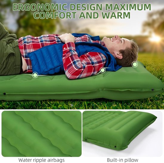 Zelfopblazend kampeermatras, draagbaar en compact, perfect voor buitenactiviteiten - lichtgroen van Merkloos — afbeelding 2