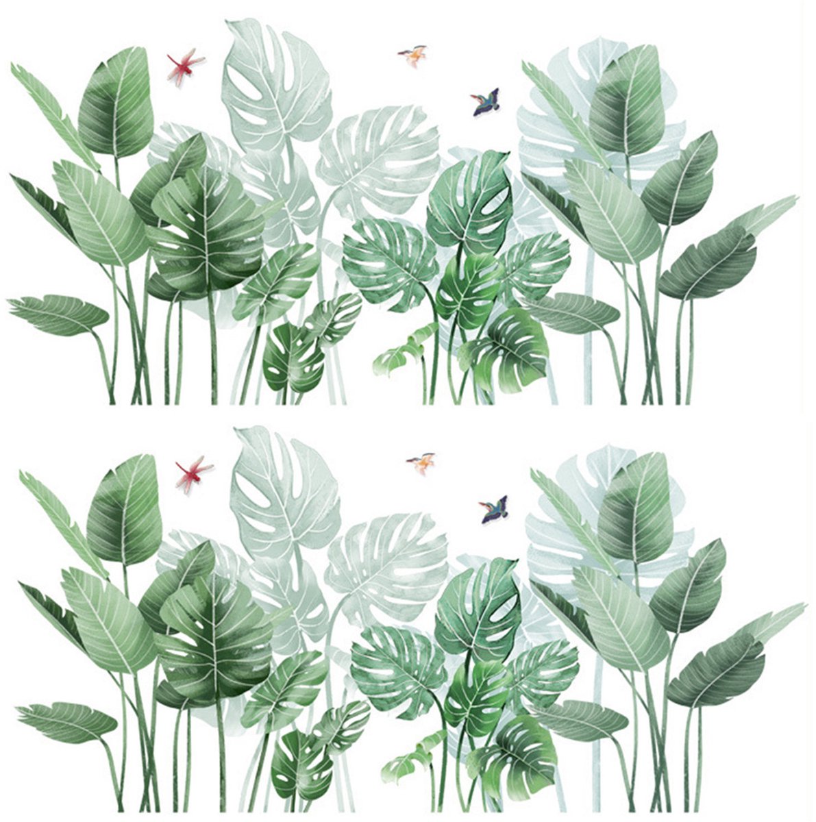 Muurstickers Tropische Plant - Jungle Wanddecoratie - Afneembare Groene Bladeren Sticker - Natuurlijke Zen Sfeer - Voor Woonkamer & Kantoor - 1 Set