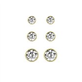 New Bling 929901034 Zilveren Oorbellen - Set van 3 Paar Oorknopjes - 2,5 mm / 3,0 mm / 4 mm - Rond - Zirkonia - Goudkleurig