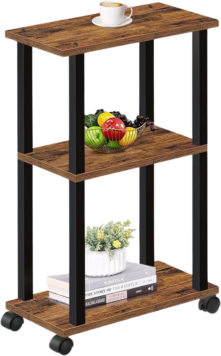 ACAZA Bijzettafel - Tafeltje - Vintage Bruin - 40 x 20 x 62 cm (L x B x H) - Tafel Industrieel - Banktafel - Bijzettafels