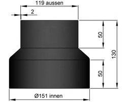 Kachelpijp verloop 150 -120 mm - zwart - 2 mm staal dikwandig