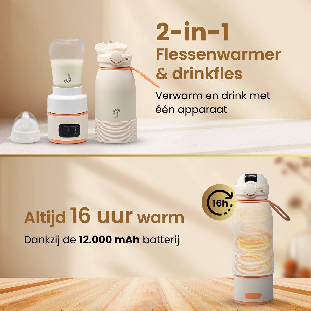 2-1 Flessenwarmer Baby - 2/5 min warm- 500ML–Flessenwarmer voor onderweg–Thermosfles – USB-C Oplaadbaar Trennety® ThermiGo™ thumbnail 5