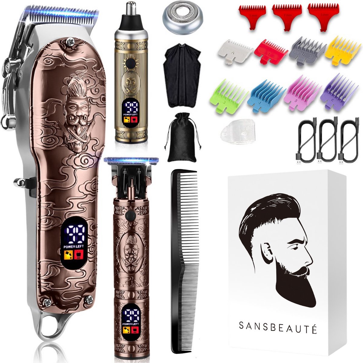 Professionele Draadloze 4-in-1 Tondeuse - Sansbeauté - Tondeuse Mannen Hoofdhaar - Cheveux Haar - Haartrimmer - Kapper Haar Machine - Haartondeuse - Trimmer Baard - Barber Hair Clipper - Kapper Buddha Trimmer - Barber Set - Kappersset