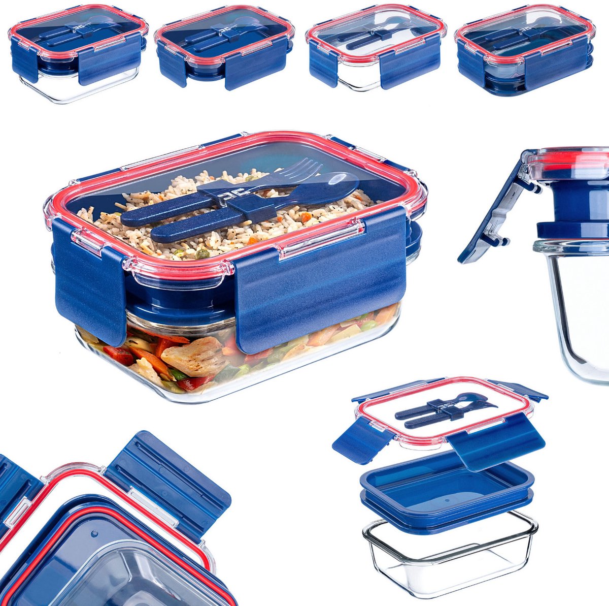 KADAX Broodtrommel van glas, lunchbox met deksel en bestek, vaatwasmachinebestendige ontbijtdoos, snackbox voor kinderen en volwassenen, voedselopslagdoos (1,74 l)