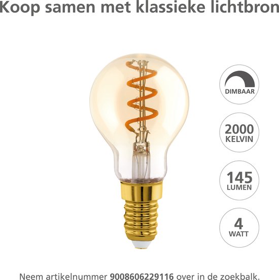 Gouden, dimbare klassieke LED-lamp E27, 4 Watt, 145 Lumen, 2000 Kelvin.