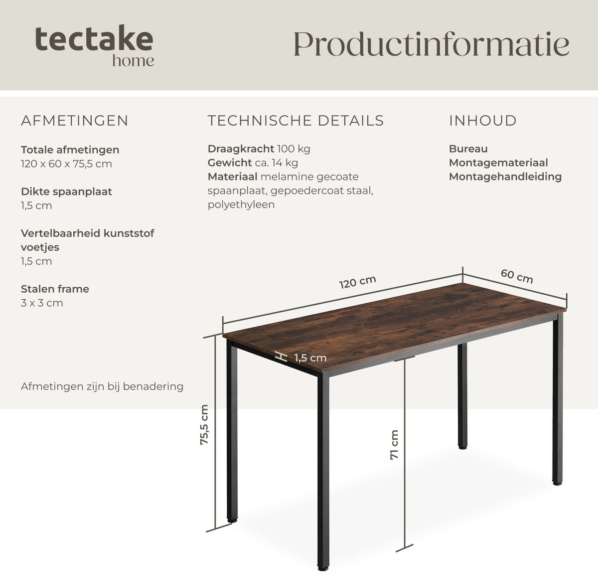 tectake tectake Industrieel Computerbureau - afbeelding 3