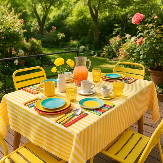 Nappe antitache – Nappe en coton élégante, Fris et pratique à rayures 160 x 200 jaune doux