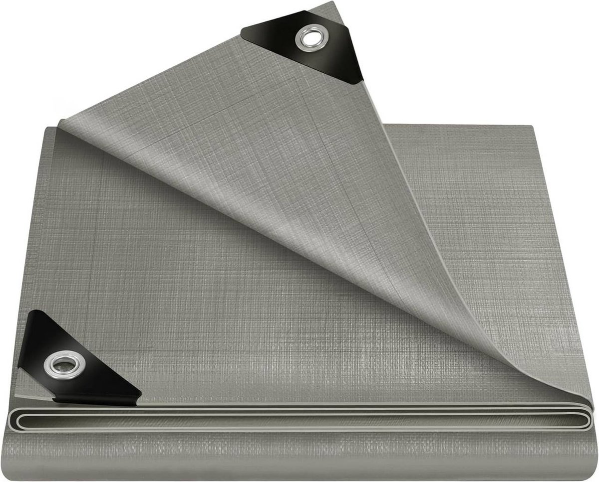 warraich-Grijs PE-beschermzeil 280 g/m² – Waterdicht, UV-stabiel met stevige bevestigingsogen-2x2m