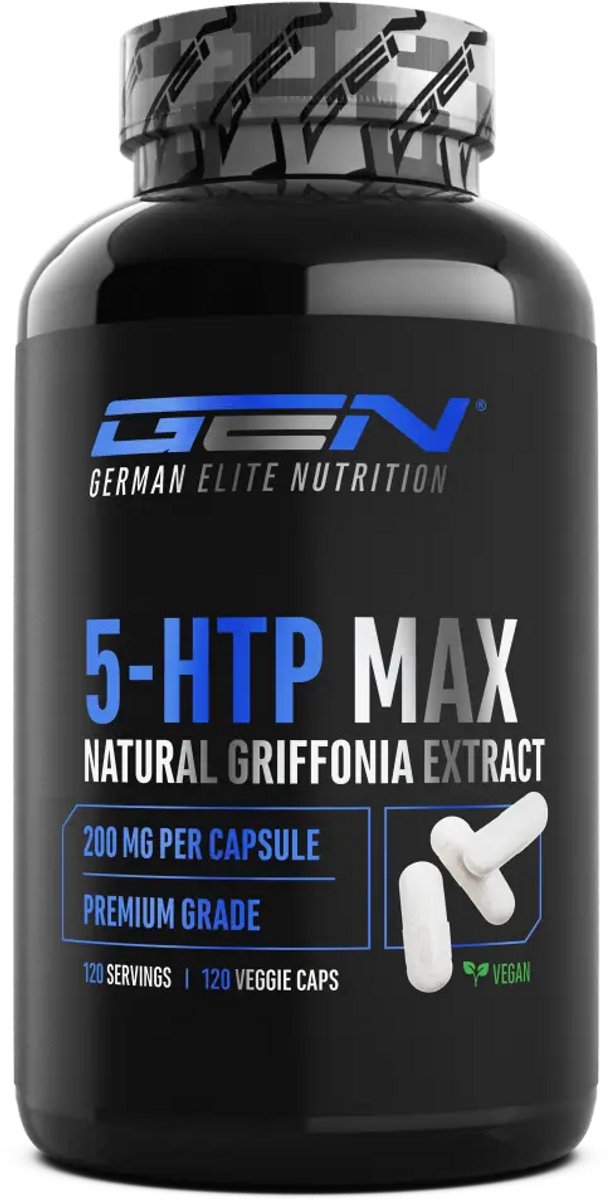 GEN 5-HTP - 120 capsules met 200 mg natuurlijk Griffonia Simplicifolia-extract - 5 maanden voorraad - Peak-X-vrij - hoge dosering - veganistisch