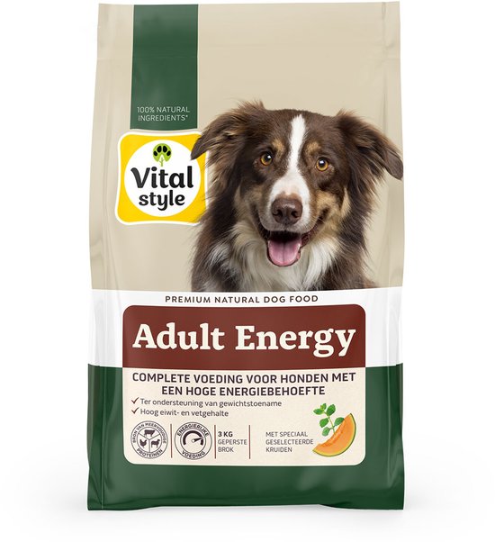 VITALstyle Hond Energy - Geperste Hondenbrokken - Extra Energie Voor Optimale Prestatie - Actief- Met o.a. Brandnetel & Meloen -3 kg