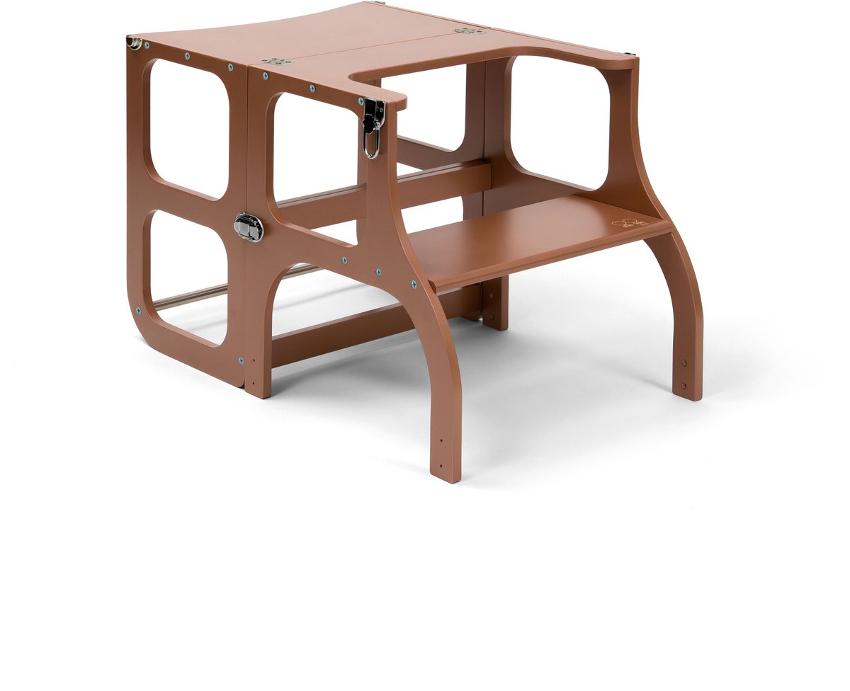 Ette Tete Step 'n Sit - Leertoren - Mocha Mousse met zilver clips - Inklapbaar tot tafel en stoel - Learning Tower - Montessori inspired - Keukentrap - Keukenhulp - Leerstoel - Veilig -Duurzaam