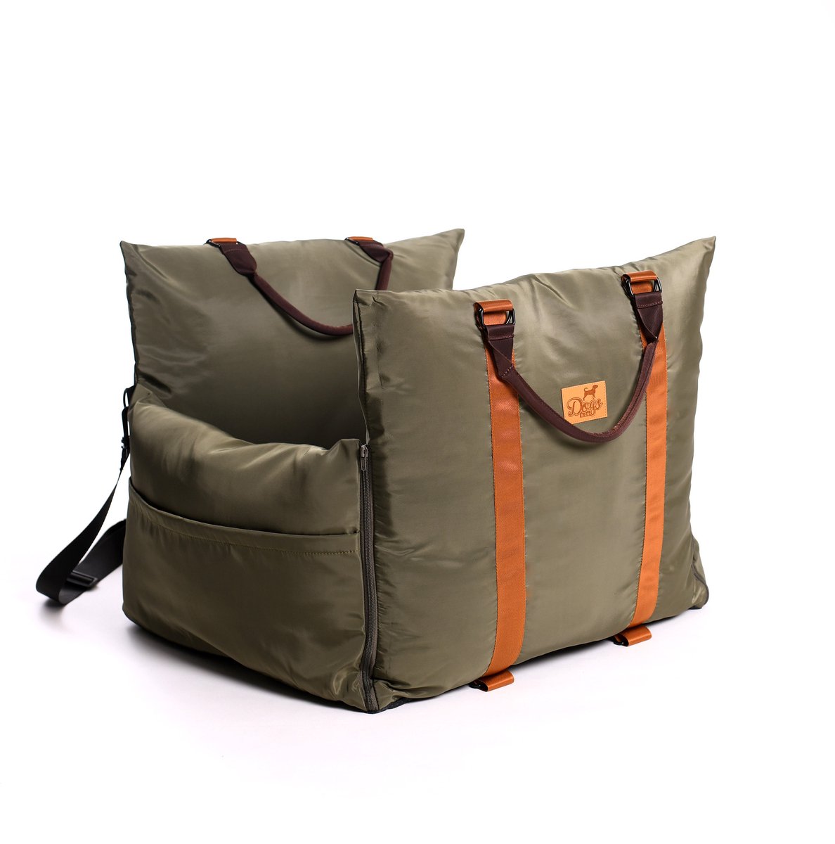 Dogs&Co® ROYAL+ Luxe Honden Autostoel Army - met Opbergzakjes & hondenriem - Autostoel Hond - Hondenmand - Hondenkussen - Hondenbed - Honden
