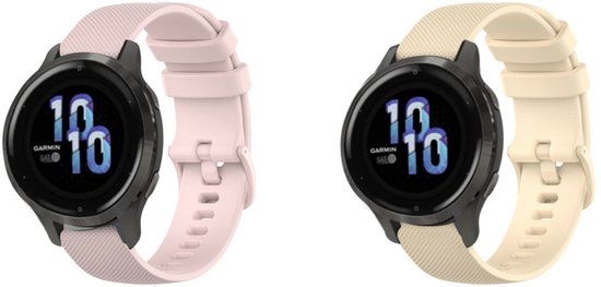 Lot de 2 bracelets en Siliconen Strap-it - Rose et beige - Adapté pour Garmin VIvoactive 4s / Vivomove 3s / Venu 2s - Bracelet de montre / Bracelet / Bracelet de sport - Bracelet en Siliconen