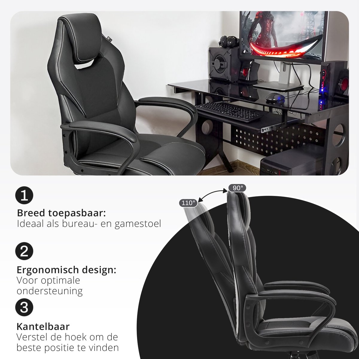 Meisterhome Ergonomische bureaustoel - Metalen Onderstel - afbeelding 3