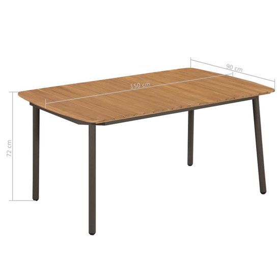 vidaXL - Tuintafel - 150x90x72 - cm - massief - acaciahout - en - staal
