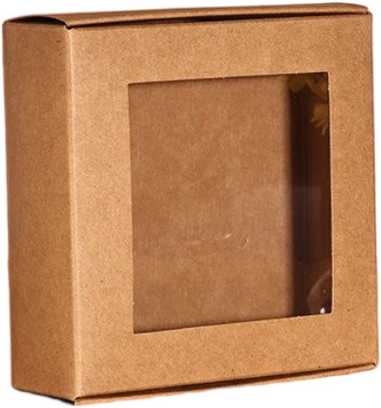 Foto: 15 stuks holle kraftpapieren dozen met venster kraft papieren geschenkdozen voor feestbenodigdheden artikelverpakkingen taarten en sieraden 8 5 x 8 5 x 3 5 cm bruin