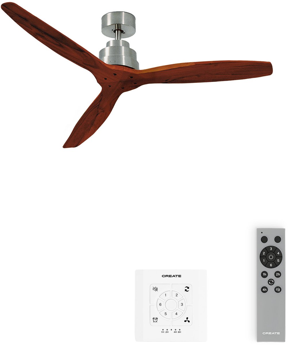 CREATE - Stille plafondventilator 100% hout 40W (Ø132 cm) - Met Wandregelaar + Afstandsbediening - 6 Snelheden - Programmeerbaar - WIND STYLANCE NATURAL WOOD