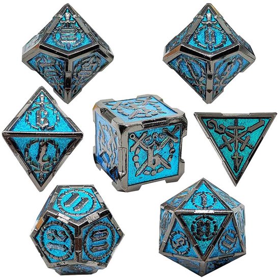 Ensemble de dés Joya Kids® Dungeons and Dragons | Set de Dés DnD Polydice | Ensemble de dés D&D | Ensemble de 7 dés en Métal | Coffre de rangement de Luxe inclus | Dés en métal Blauw foncé