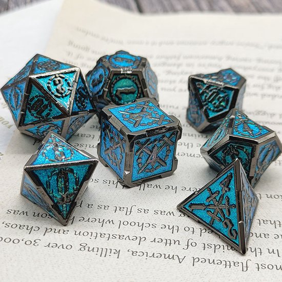 Ensemble de dés Joya Kids® Dungeons and Dragons | Set de Dés DnD Polydice | Ensemble de dés D&D | Ensemble de 7 dés en Métal | Coffre de rangement de Luxe inclus | Dés en métal Blauw foncé