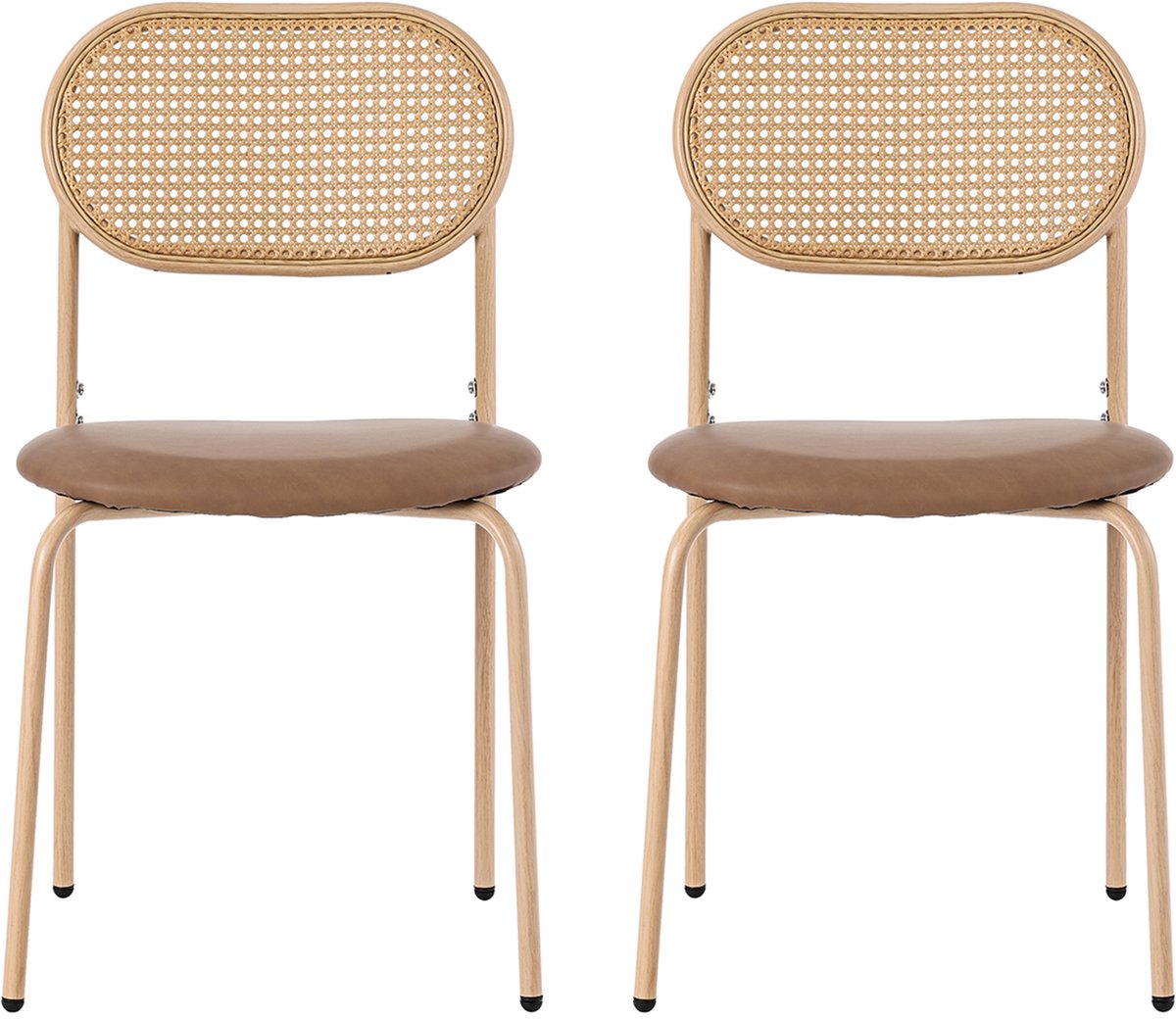 Merax Set van 2 eetkamerstoelen - moderne minimalistische loungestoel - rotan loungestoel - woonkamer en slaapkamerstoel - bruin