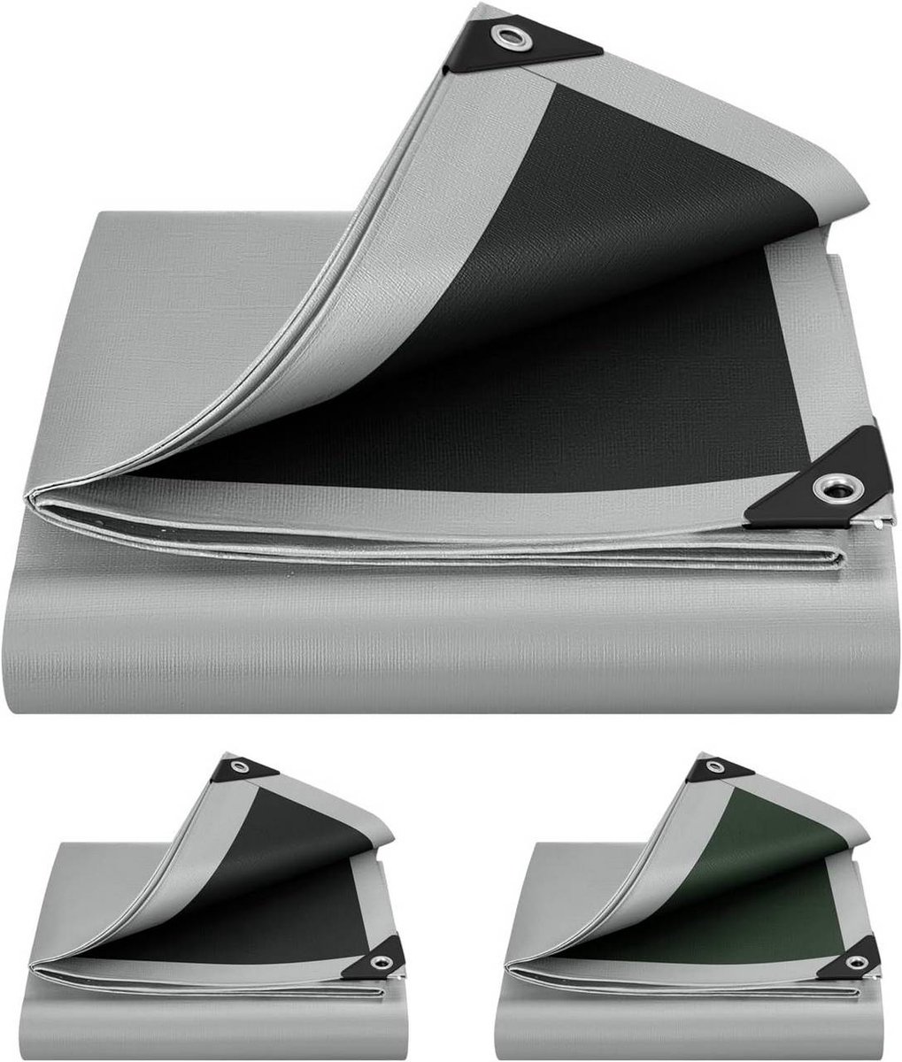 warraich-Grey-black PE protection tarp 280 g/m² – Waterproof, UV-resistant with reinforced eyelets-2x2 m