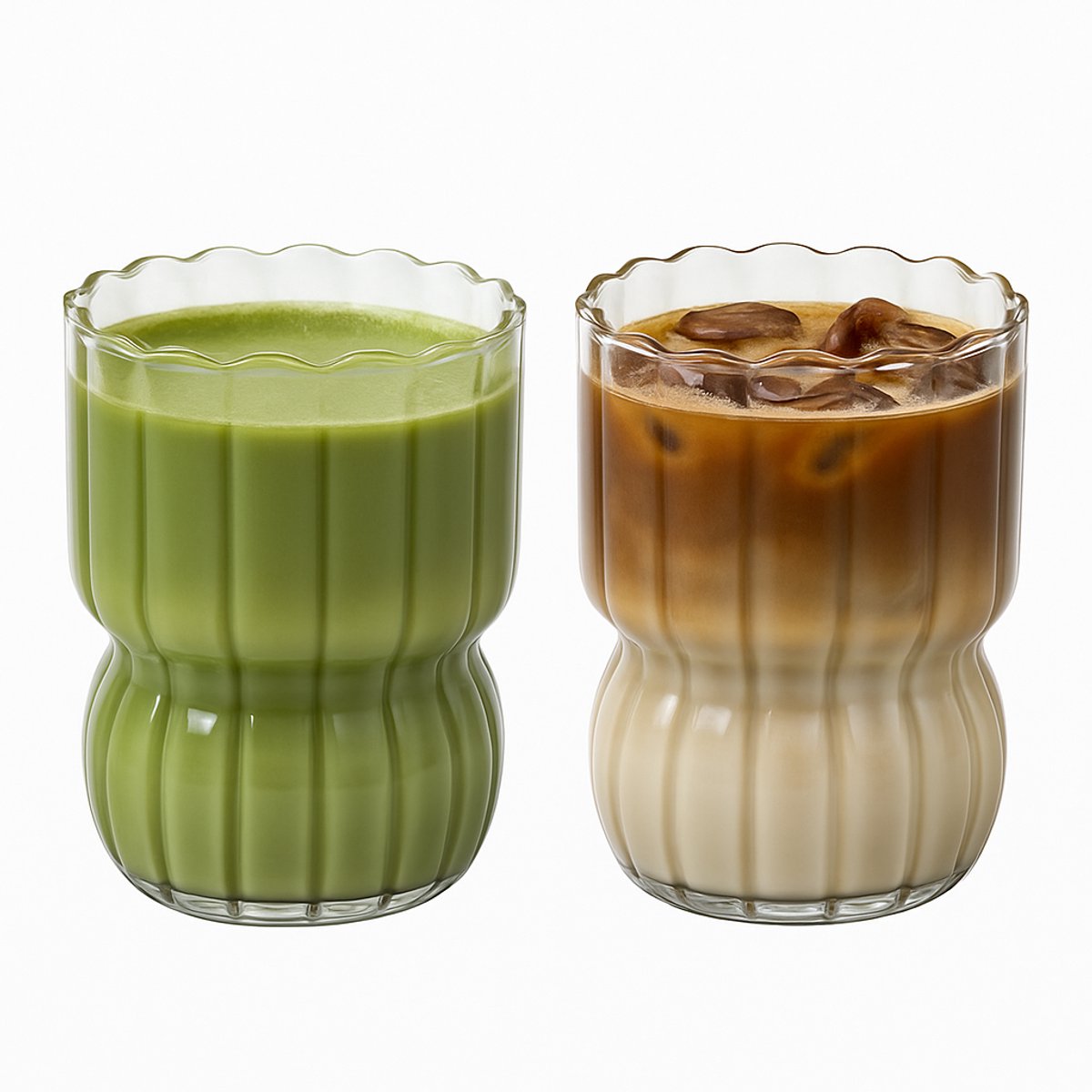 Mulex Mirae - Koffie Glazen - Theeglazen - Smokey glazen - Latte macchiato glazen - Matcha - Geribbelde glazen - cappuccino - set van 2 stuks - 300 ml