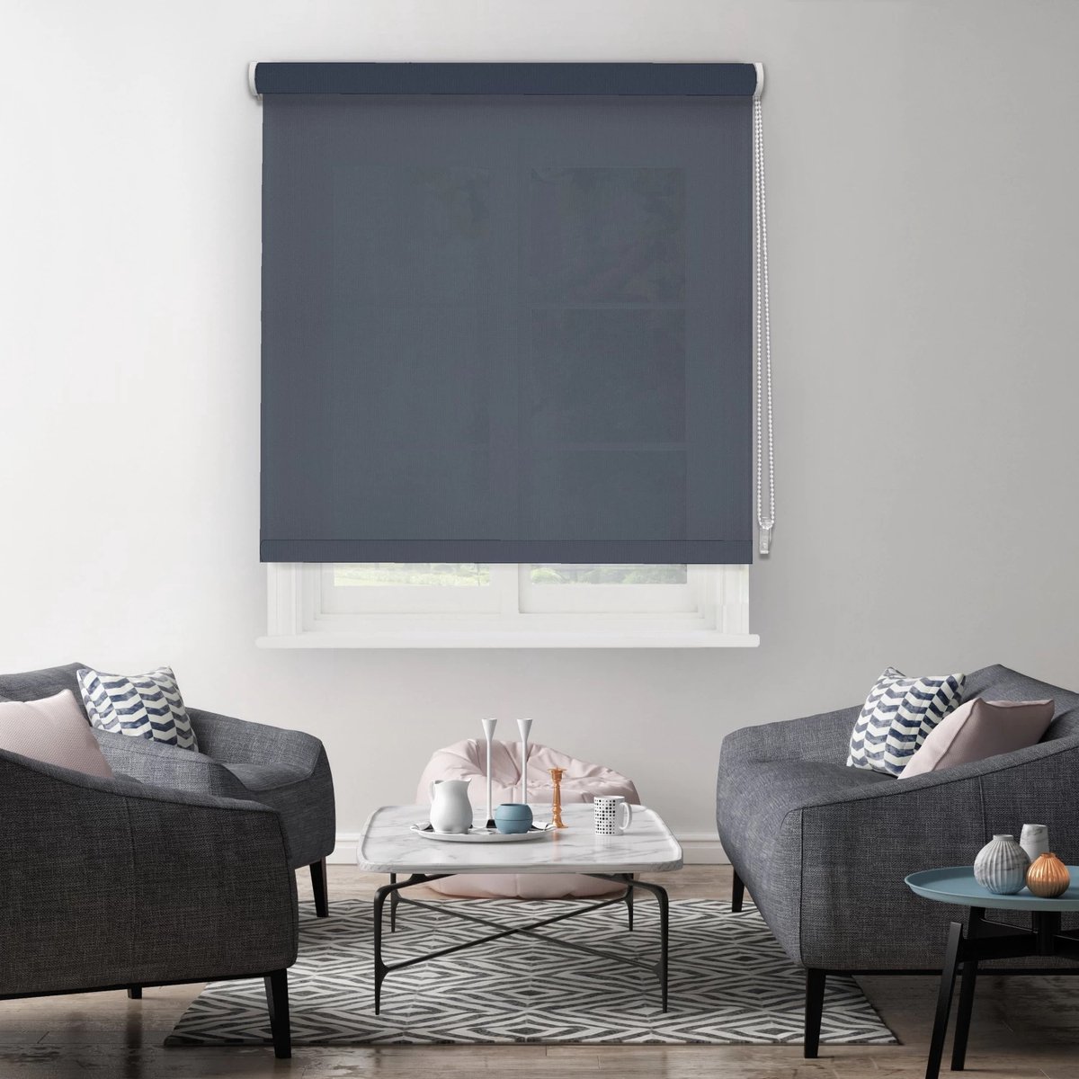 Madécostore - Rolgordijn - Lichtdoorlatend - Effen - Nachtblauw - B90 x H190 cm.