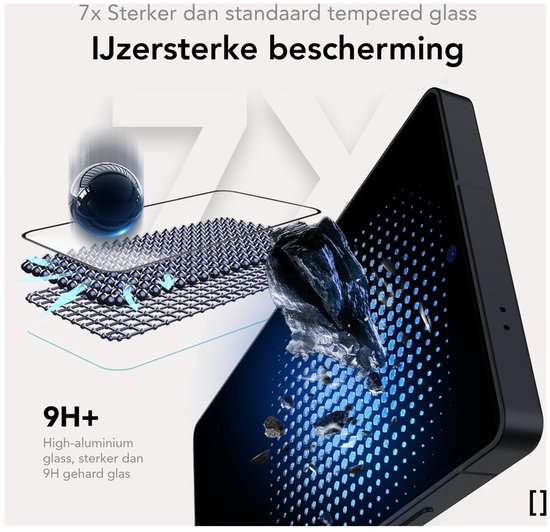 7x sterker dan standaard gehard glas: 9H+ high-aluminium glas. Bescherming tegen impact.