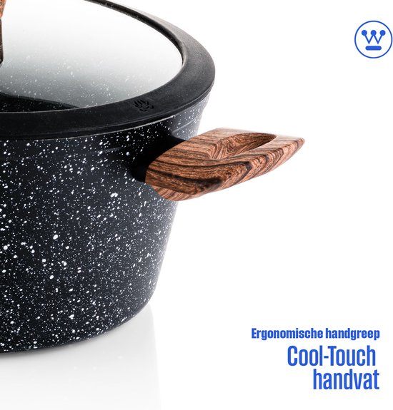 Westinghouse Braadpan – Ø 28 cm – Inductie – Inclusief Deksel – Black Marble Wood