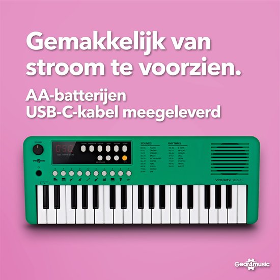 VISIONKEY-1 Draagbaar Minitoetsenbord - 37 Toetsen - 3 Octaven - 100 Geluiden, 100 Ritmes & 30 Songs - USB-C - Voor Kinderen & Beginners