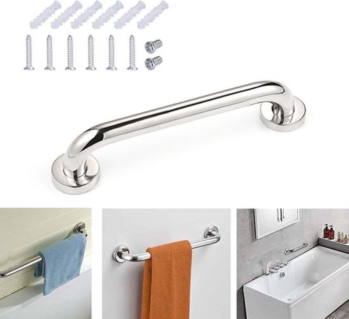 Wandbeugel - Extra Grip - 25cm - Handgreep / Wandgreep Voor Badkamer / Douche / Toilet - Toiletbeugel - Badgreep - Douchegreep - Non-Slip Grab Bar - Keuken - Trap - Handgreep Keukenkastjes - Veiligheidsgreep - Inclusief Schroeven