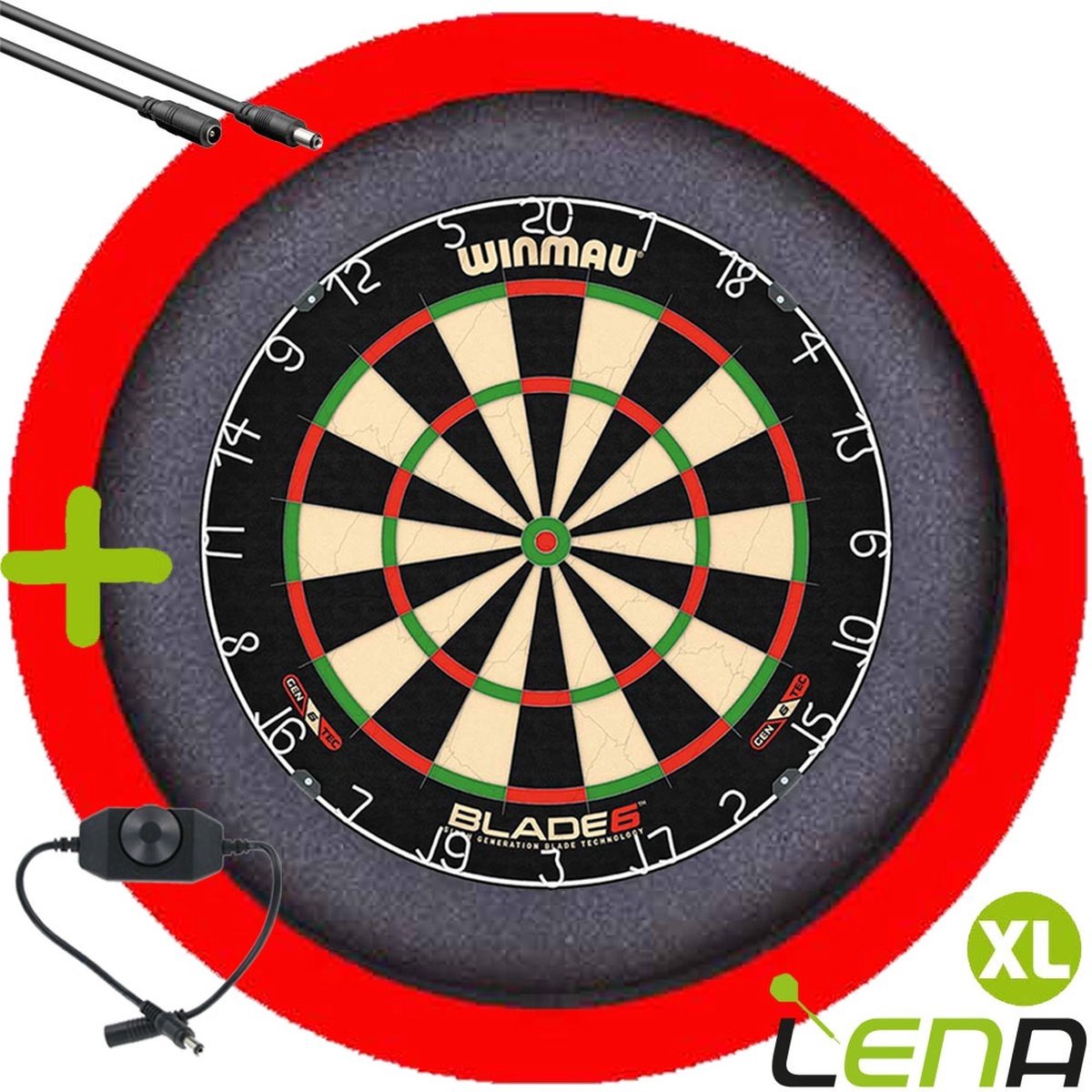 LENA Dartbordverlichting Basic XL (Rood ) + Dimmer + Verlengkabel (2.5m1)