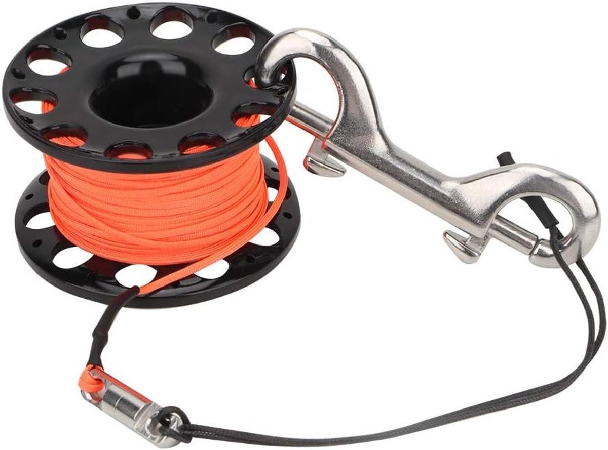 Allecto Plus - Duikvinger slijpmolenhaspel 30m met lijn en dubbele bout met click clip duikuitrusting snorkelen onderwater accessoire (zwart wiel)