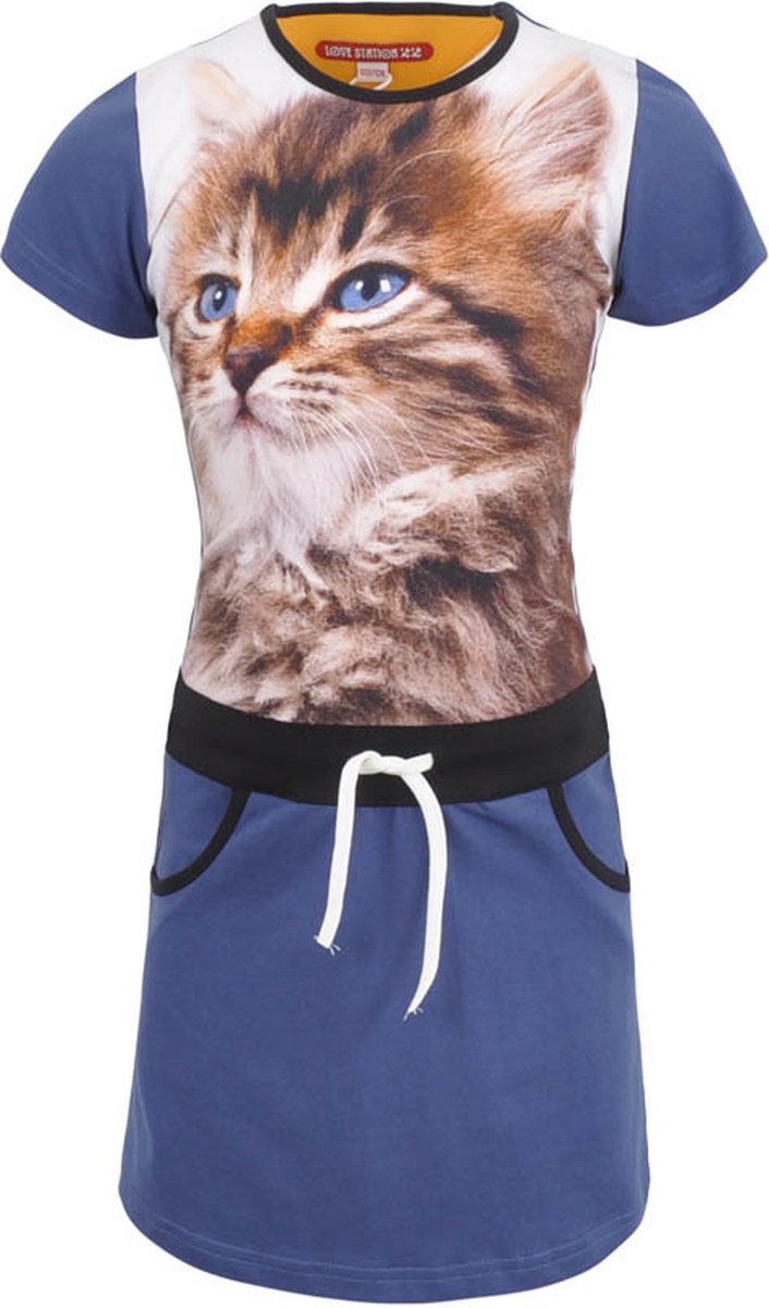 Lovestation meisjes Jurk Cat Blauw maat 158/164
