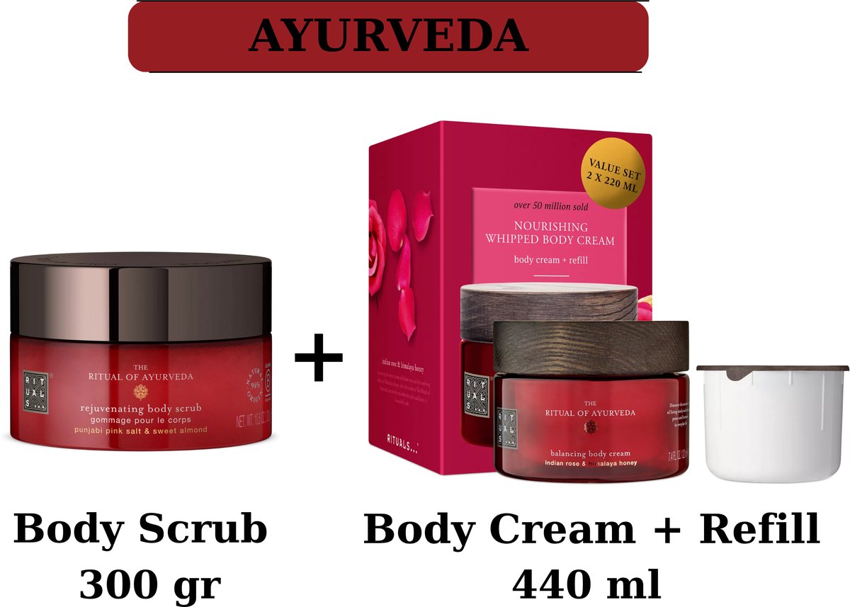 Rituals - Ayurveda - Duo Set - Body Scrub 300 gr + Body Cream + Refill 440 ml + Gift bag