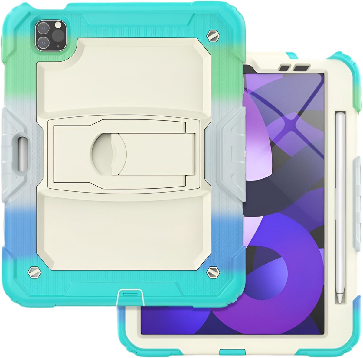 iPad Air 4/5 2020/2022 10.9 met stand beige licht blauw Pro 11 2018/2020/2021