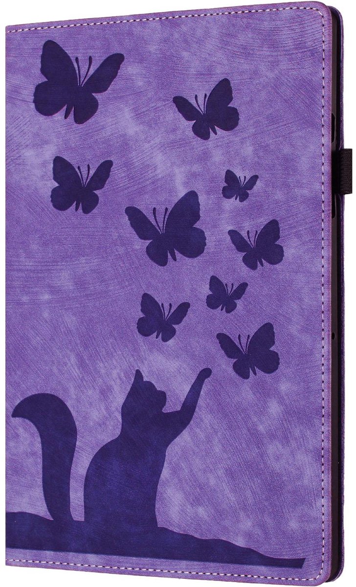 Bescherm-Etui Hoes Map geschikt voor Apple iPad Mini 6 - Mini 7 - Kat en Vlinders - Paars