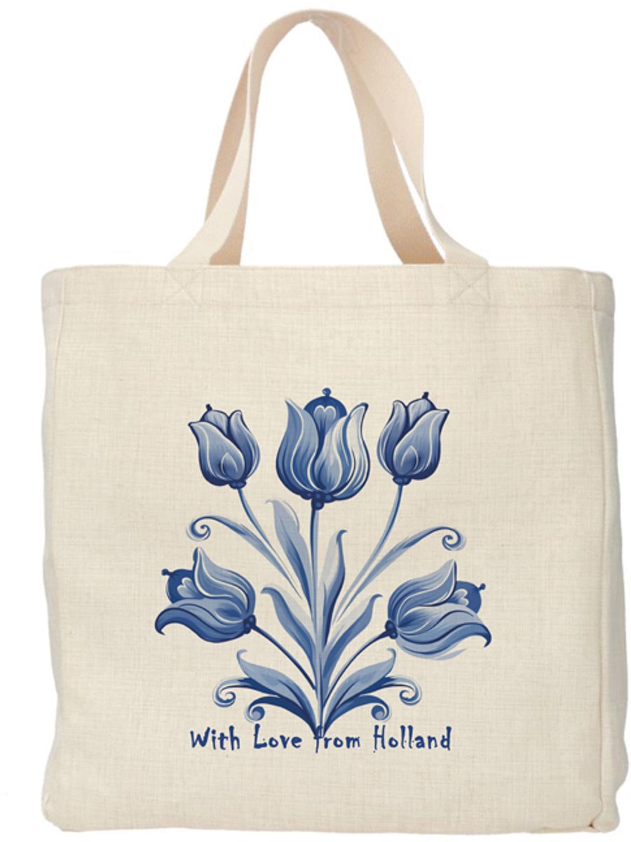 Shopper - Totebag - Boodschappentas | Tulpen - With Love from Holland | Duurzaam - Linnenlook - 48x38cm