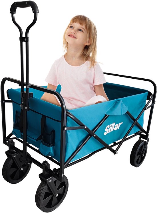 Sillar, Opvouwbare Reiskar, met met antislip handgreep, 100 L, draagvermogen tot 80 kg, 4 versterkte PVC wielen, waterdichte stof, 2 extra drankcompartimenten aan de voorkant, voor de tuin, het vervoeren van gereedschap, zwaardere voorwerpen, blauw van Merkloos — afbeelding 4