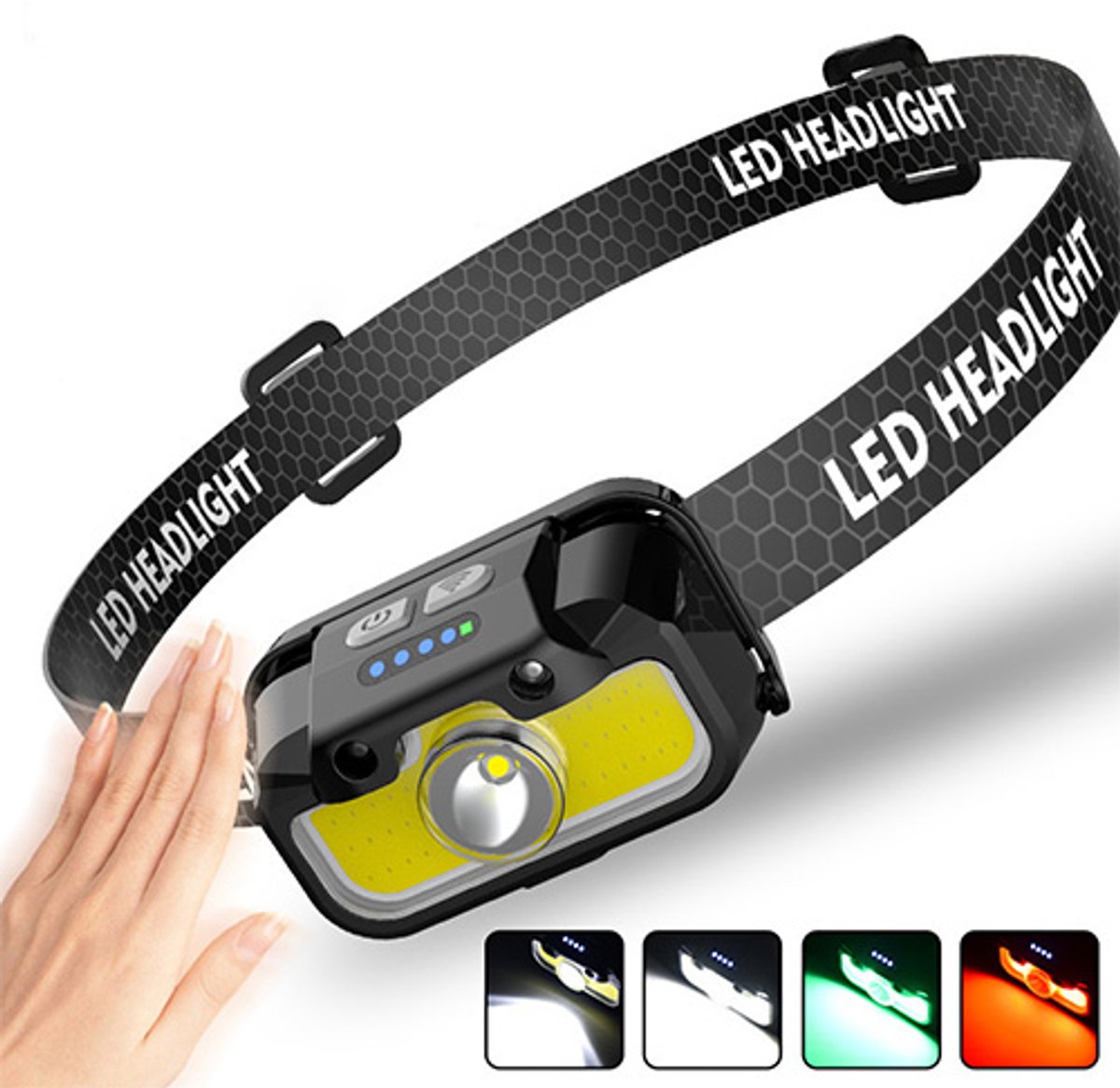 Oplaadbare hoofdlamp - Multifunctionele sensor LED-hoofdlamp - Vislamp voor op het hoofd - Verstelbare hoek - Breed lichtbereik - Superhelder en ultralicht - Ontwerp met dubbele schakelaar - Hoofdlamp voor hardlopen, wandelen, bergbeklimmen - Zwart