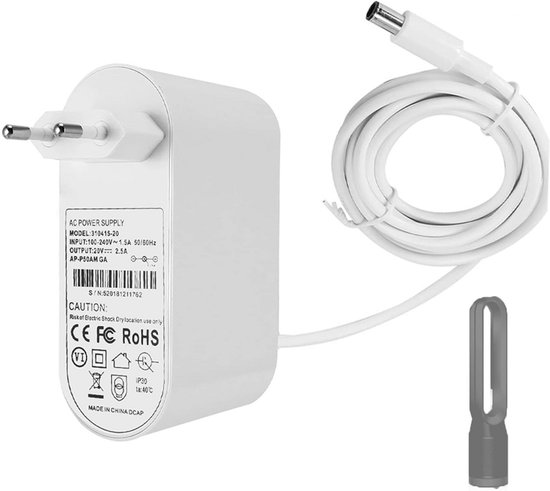Oplader – 1.85m Netsnoer – Adapter – 20 V 2,5 a – Geschikt Voor Dyson Tp04 Tp05 Tp06 Dp04 Bp01ph02 Ph04 Ph09 – Geschikt Voor Luchtreinigers, Luchtbevochtigers En Multifunctionele Ventilatoren – Wit