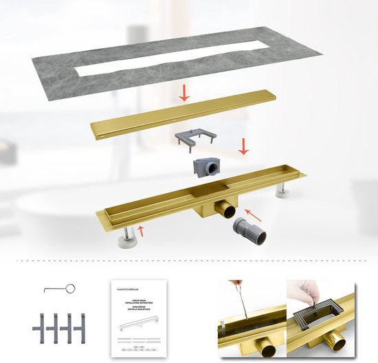 douchegoot douchedrain zwart 60 70 80 90 en 100 cm - Sanitair
