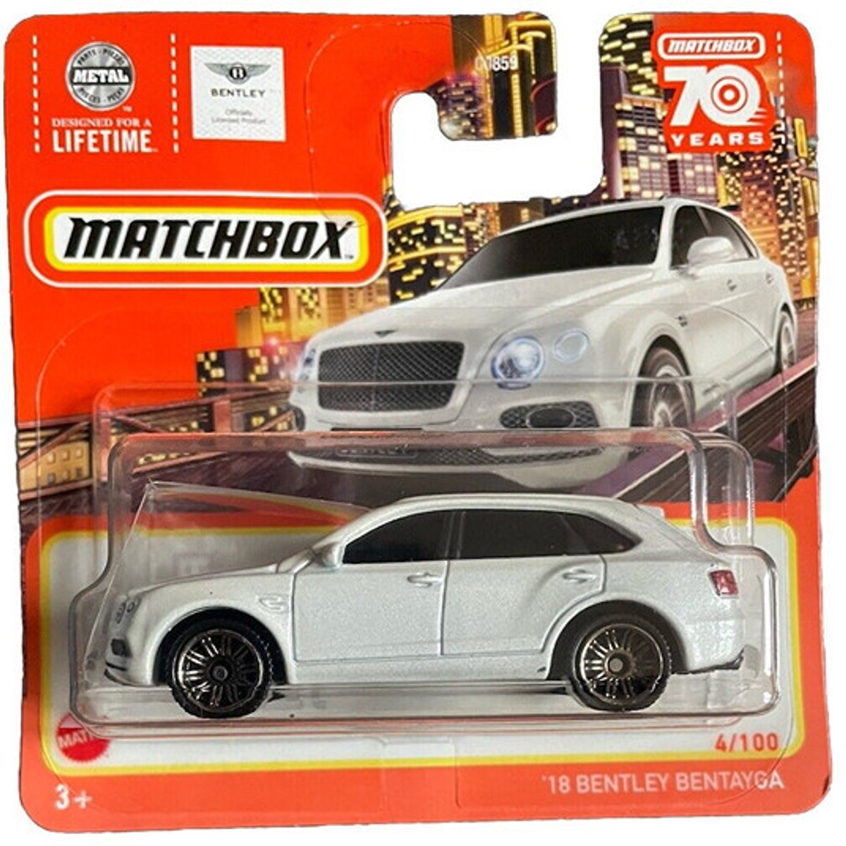 MATCHBOX 18 BENTLEY BENTAYGA 4-100 WHITE METALIC (1:64) METAL SHORT CARD