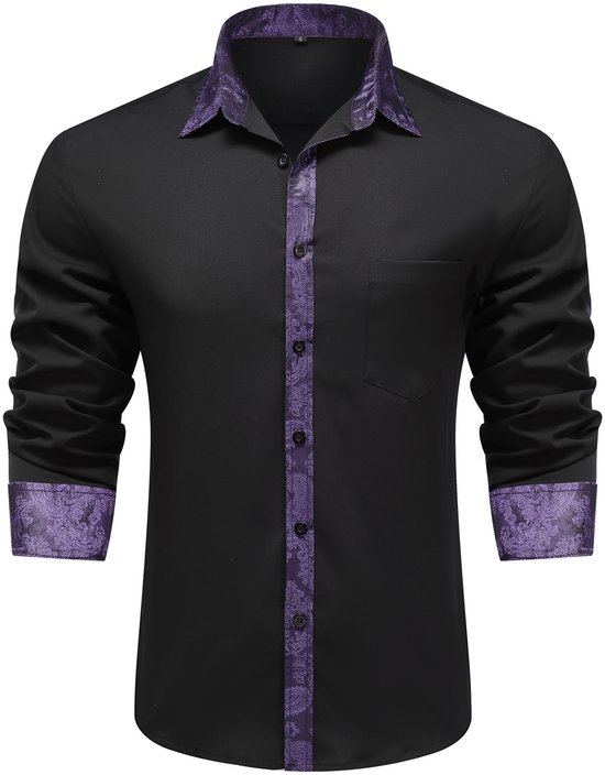 Allthemen Heren Geborduurd Overhemd Lange Mouwen - Losse Fit Kraag Casual Shirt - S