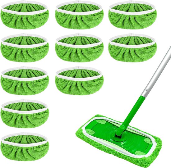 Lingettes de rechange pour balai Swiffer Sweeper - Lot de 10 - Mops - Humides et Droog pour le nettoyage de la maison - Lingettes lavables en microfibre - Convient à tous les types de sols - Pour un nettoyage efficace - 25 x 11,5 Cm