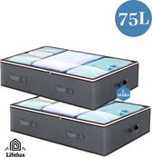 Opbergtas Onderbed - 2 Stuks - 70 Liter Inhoud - Opvouwbaar - Grijs