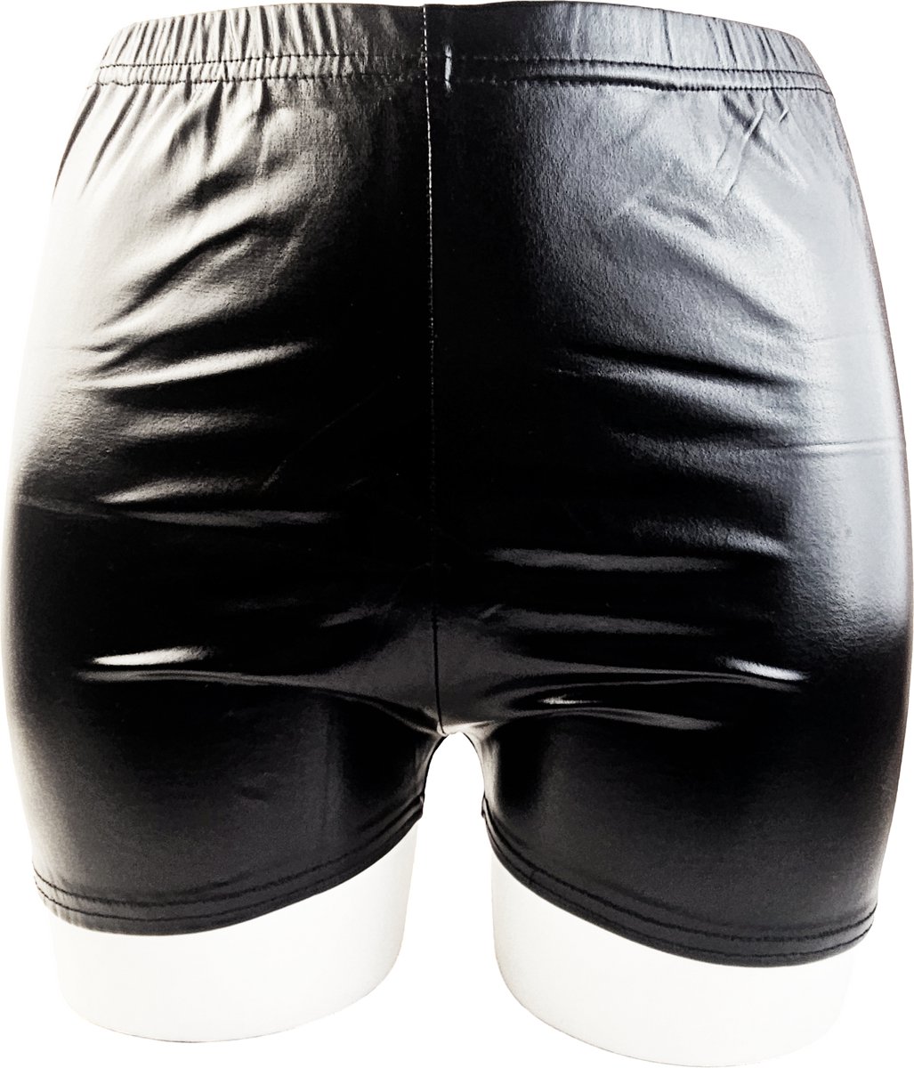BamBella® Korte broek - Maat S/M- Wetlook Dames - Zwart Glans Lame metallic Short gym broek